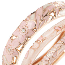 Cargar imagen en el visor de la galería, UJOY Womens Multi-Colors Cloisonne Bracelet Pink Gold Plated Flower Hollowed Enameled Hinged Cuff Bangles