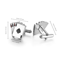 Load image into Gallery viewer, UJOY Cufflinks for Wedding Business Mens Gifts Playing Cards 4A Poker Shirts Silver for Vegas Casino Night Event