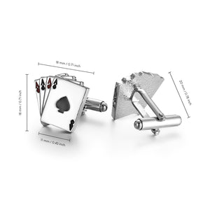 UJOY Cufflinks for Wedding Business Mens Gifts Playing Cards 4A Poker Shirts Silver for Vegas Casino Night Event