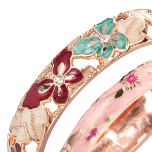 UJOY Fashion Cloisonne Bracelets Gold Plated Butterfly Filigree Enameled Women Gifts Bangles Spring Hinged