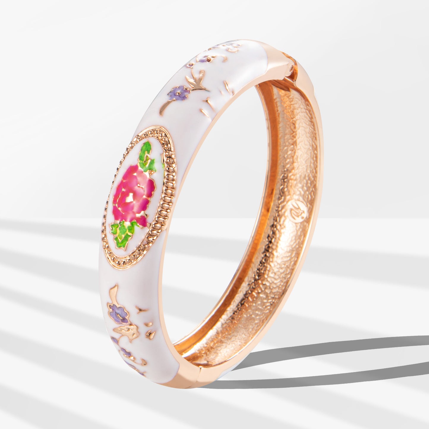 UJOY Gorgeous Jewelry Enemal Bracelets-Cloisonne Floral Golden Spring Openable Cuff Bangles Gifts for Women Girl