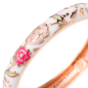 UJOY Women's Bangle Bracelet Golded Alloy Hinged Flower Enameled Cloisonne Jewelry