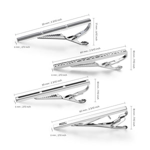 UJOY Tie Clips for Men 4 Pcs Tie Bars Pinch Clip Set Black Silver 2.3 Inches Business Shirt Necktie Parts