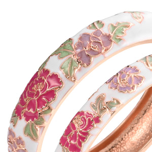 UJOY Cloisonne Bangles Gorgeous Flowers Set Enameled Gold Plated Handcrafted Bracelets Jewelry