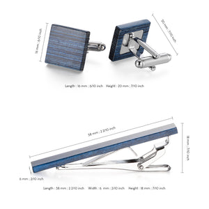 UJOY Cufflinks and Tie Clips Pin Set Wood Blue and Red
