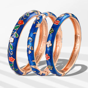 UJOY Womens Multi-Colors Cloisonne Bracelet Gold Plated Flower Hollowed Enameled Hinged Cuff Bangles