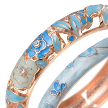 Load image into Gallery viewer, UJOY Womens Multi-Colors Cloisonne Bracelet Gold Plated Flower Hollowed Enameled Hinged Cuff Bangles