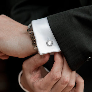 UJOY Men's Sterling Silver Cufflinks with White Tiny Stones for Dad Father Grand-Father