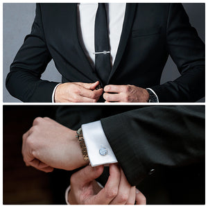UJOY Silver Cufflinks and Tie Clips Pins Set in Gift Box Classic Design