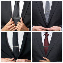 Cargar imagen en el visor de la galería, UJOY Tie Clips for Men 4 Pcs Tie Bars Pinch Clip Set Black Silver 2.3 Inches Business Shirt Necktie Parts