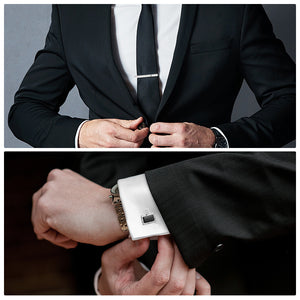 UJOY Cufflinks and Tie Pin Set Blanks Black Color Shirt Tuxedo Buttons Packed in Cufflink Box for Men