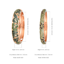 Load image into Gallery viewer, UJOY Women Green Cloisonne Bracelet Gold Plated Flower Hollowed Enameled Hinged Cuff Bangles Jewelry