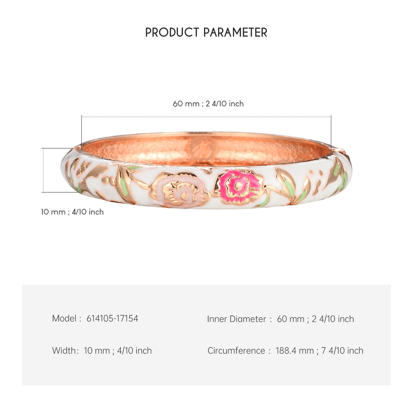 UJOY Women's Bangle Bracelet Golded Alloy Hinged Flower Enameled Cloisonne Jewelry
