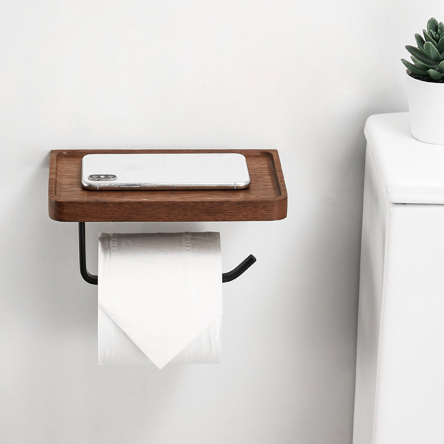 SARIHOSY Wooden Toilet Paper Holder Black Walnut Roll Paper Storage Rack Roll Paper Accessories With Mobile Phone Storage Rack 115-C