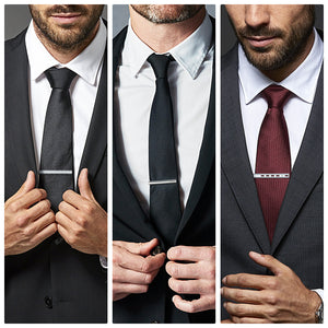 UJOY Tie Clips for Men, 3 Pcs Tie Bars Pinch Clip Set Silver Black 2.3 Inches Business Shirt Necktie Parts
