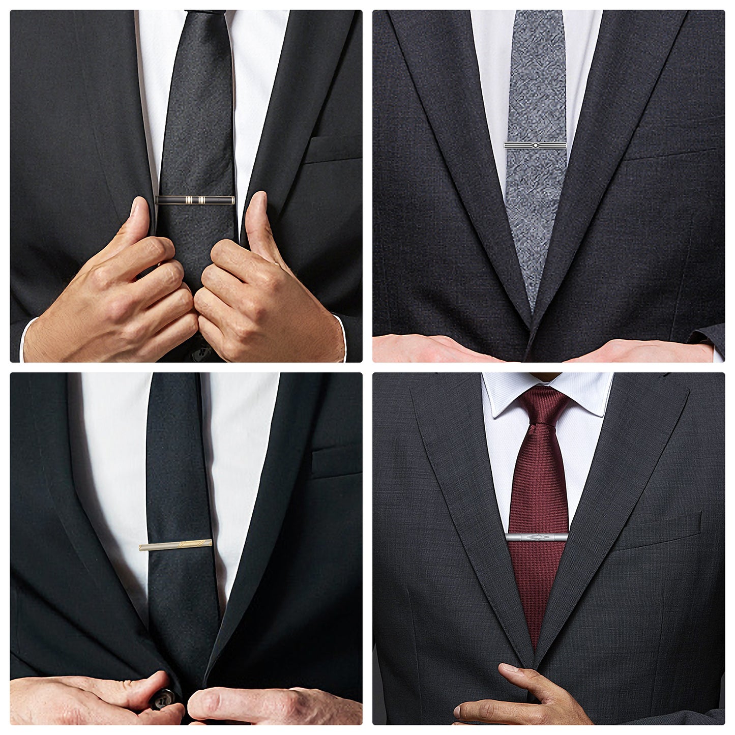 UJOY Tie Clips for Men, 8 Pcs Tie Bars Pinch Clip Set Silver Black 2.3 Inches Business Shirt Necktie Parts