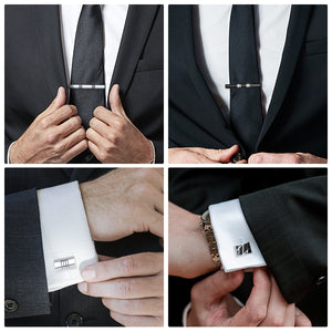 UJOY Cufflinks and Tie Pin Clips Set in Gift Box Enamel Classic Design