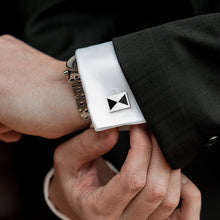 Cargar imagen en el visor de la galería, UJOY Silver Color with Black Triangles Men&#39;s Jewelry Cufflinks for Shirts for Weddings, Business, Dinner