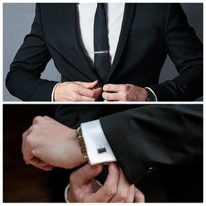 UJOY Cufflinks and Tie Pin Set Blanks Black Color Shirt Tuxedo Buttons Packed in Cufflink Box for Men
