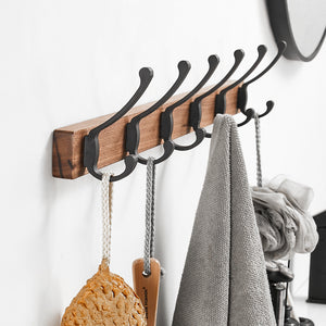 SARIHOSY Black Wood Wall Hook Wall Hanging Coat Rack for Bathroom Kitchen Bedroom Hallway Wall Hooks Coat Clothes Holder 114-5