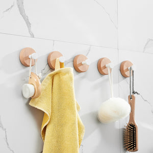 SARIHOSY Self-adhesive Hook Round Coat Hook Wood Wall Hook Bathroom Hook for Hallway Entrance Living Room Bedroom Decor Hook 122-WT