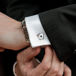 UJOY Cufflinks for Wedding Business Mens Gifts Playing Cards 4A Poker Shirts Silver for Vegas Casino Night Event