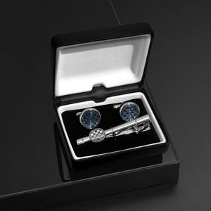 UJOY Silver Cufflinks and Tie Clips Pins Set in Gift Box Classic Design
