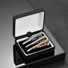 Load image into Gallery viewer, UJOY Tie Clips for Men, 3 Pcs Tie Bars Pinch Clip Set Silver Black 2.3 Inches Business Shirt Necktie Parts