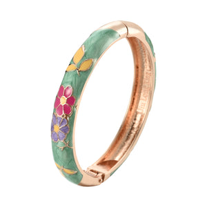 UJOY Different Colors Enamel Jewelry Set Golden Rose Flower Engraved 7 PCS Cloisonne Bracelets in a Box