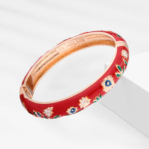 UJOY Gorgeous Jewelry Enemal Bracelets-Cloisonne Floral Golden Spring Openable Cuff Bangles Gifts for Women Girl