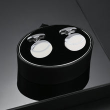 Load image into Gallery viewer, UJOY Classic Oval Blank Cufflinks White for Mens French Shirt Cuff Buttons High Polishing Silver Metal Cuff links