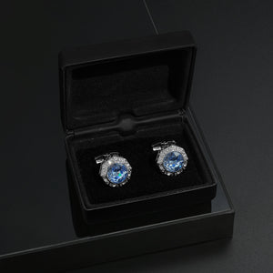 UJOY Light Blue Crystal Cufflinks for Men Colorful Elegant Mens Cuff Links for Wedding Party as Unique Gift