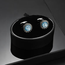 Cargar imagen en el visor de la galería, UJOY Dark Silver Color with Blue Stone Decorated Men&#39;s Jewelry Cufflinks Shirts for Weddings, Business, Dinner