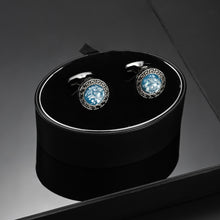 Load image into Gallery viewer, UJOY Dark Silver Color with Blue Stone Decorated Men&#39;s Jewelry Cufflinks Shirts for Weddings, Business, Dinner