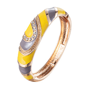 UJOY Different Striped Colors Enamel Jewelry Set Golden Engraved 12 PCS Cloisonne Bracelets in a Box