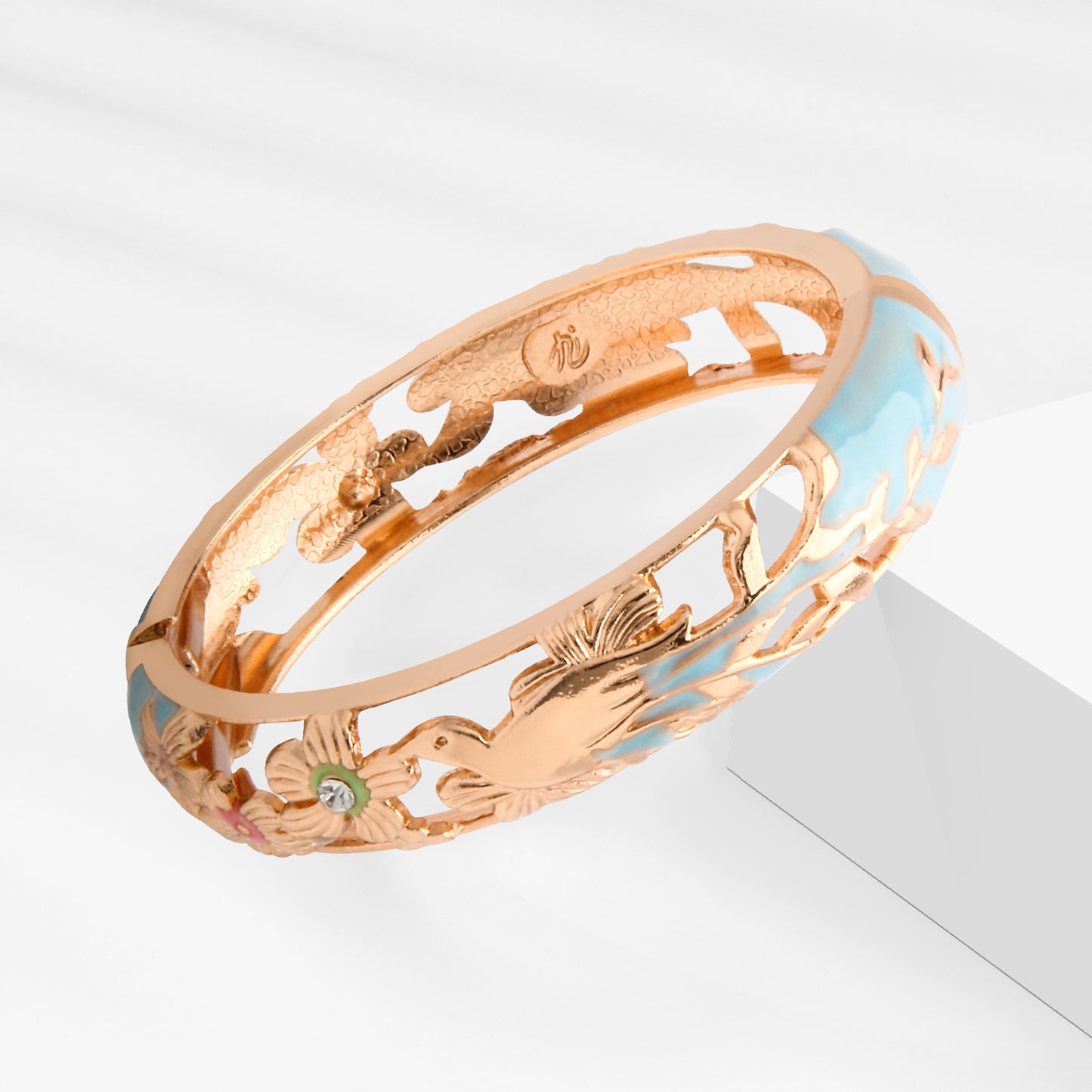 UJOY Colors Handcraft Jewelry Cloisonne Bracelet Enamel Bird Flower Spring Hinged Women Bangles