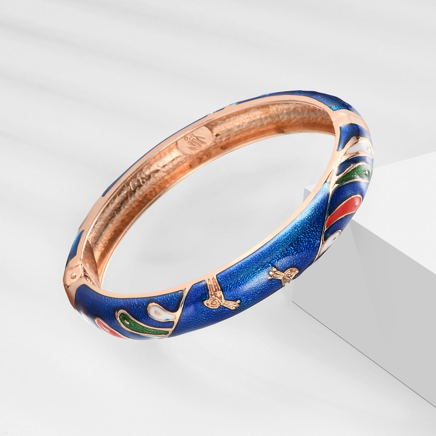 UJOY Gorgeous Jewelry Enemal Bracelets-Cloisonne Floral Golden Spring Openable Cuff Bangles Gifts for Women Girl