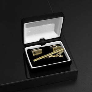 UJOY Cufflinks and Tie Pin Set Blanks Black Color Shirt Tuxedo Buttons Packed in Cufflink Box for Men Gold