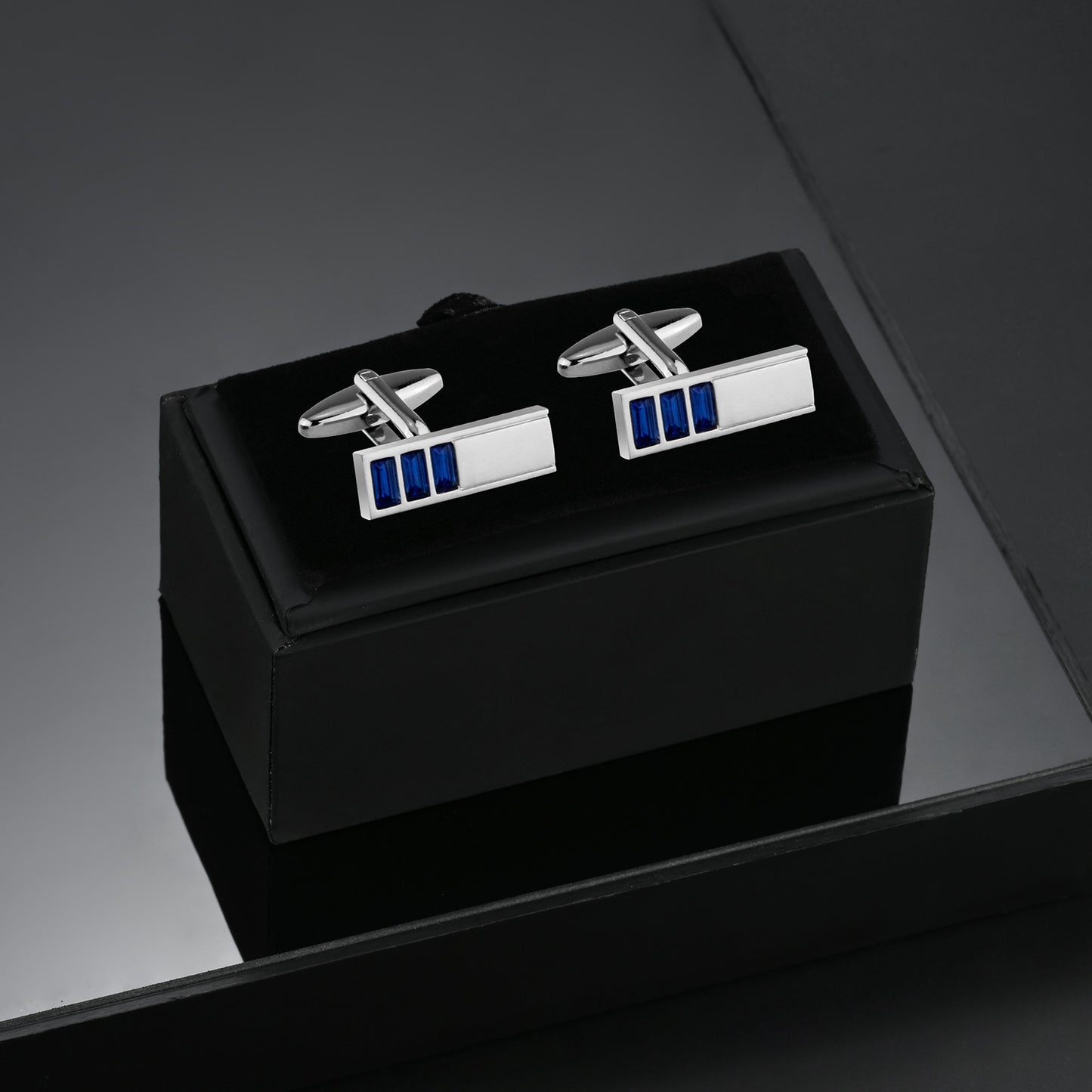 UJOY Silver Color with Blue stones Men's Jewelry Cufflinks for Tuxedo Shirts for Weddings, Business, Dinner