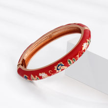 Cargar imagen en el visor de la galería, UJOY Gorgeous Jewelry Enemal Bracelets-Cloisonne Floral Golden Spring Openable Cuff Bangles Gifts for Women Girl