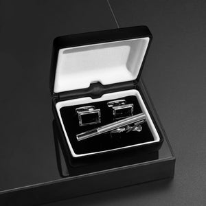 UJOY Cufflinks and Tie Pin Set Blanks Black Color Shirt Tuxedo Buttons Packed in Cufflink Box for Men