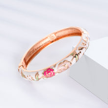 Load image into Gallery viewer, UJOY Women&#39;s Bangle Bracelet Golded Alloy Hinged Flower Enameled Cloisonne Jewelry