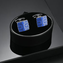 Load image into Gallery viewer, UJOY Blue Color with White Lines Decorated Men&#39;s Jewelry Cufflinks Shirts for Weddings, Business, Dinner