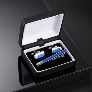 UJOY Cufflinks and Studs Set Blanks Blue Color Shirt Tuxedo Buttons Packed in Cufflink Box for Men