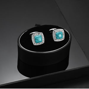 UJOY Blue Navy Crystal Square Cufflinks for Men Classical Cuff Links with Elegant Design Box