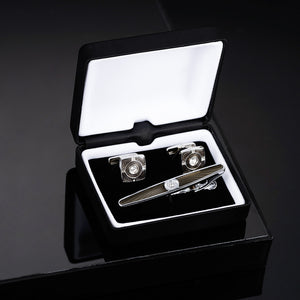 UJOY Cufflinks and Tie Pin Set Blanks Black Color Shirt Tuxedo Buttons Packed in Cufflink Box for Men