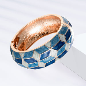 UJOY Enamel Bracelet Bangle Golden Carved Alloy Hinged Cloisonne Jewelry
