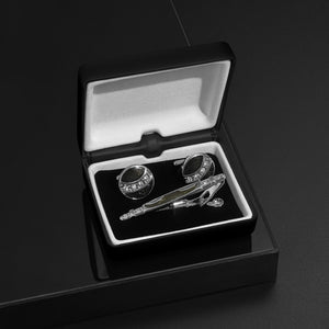 UJOY Cufflinks and Tie Pin Set Blanks Black Color Shirt Tuxedo Buttons Packed in Cufflink Box for Men