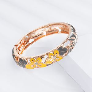 UJOY Fashion Cloisonne Bracelets Gold Plated Butterfly Filigree Enameled Women Gifts Bangles Spring Hinged