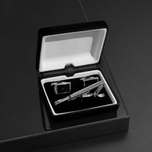 Load image into Gallery viewer, UJOY Cufflinks and Tie Pin Set Blanks Black Color Shirt Tuxedo Buttons Packed in Cufflink Box for Men